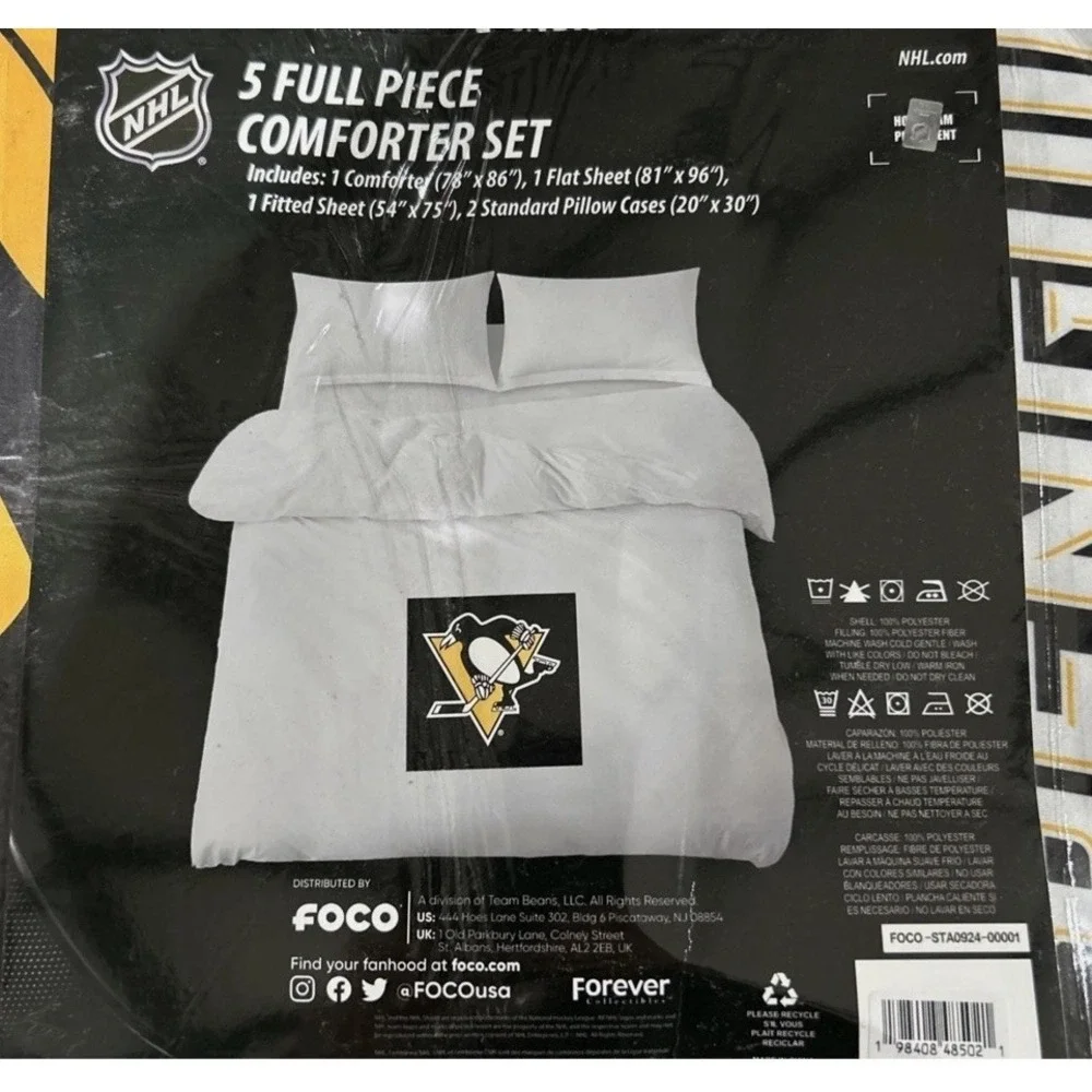 Pittsburgh Penguins Officially Licensed Team Bed N Bag 5 Piece Set Size Full NWT